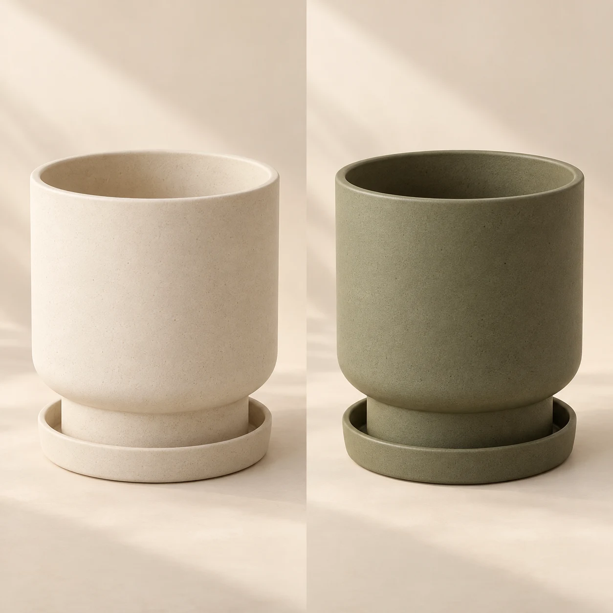 Plinth Planter, Chalk on the left and Olive on the right